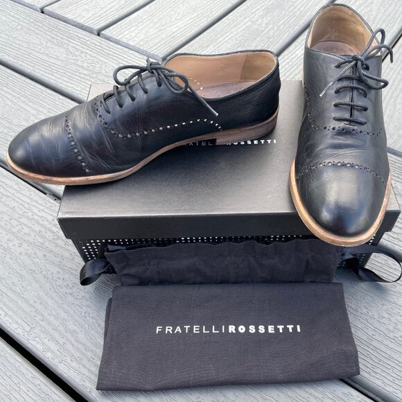 Fratelli Rossetti Black Leather Perforated Oxford - Size 37.5 IT (7-7.5 US) W - Picture 2 of 5
